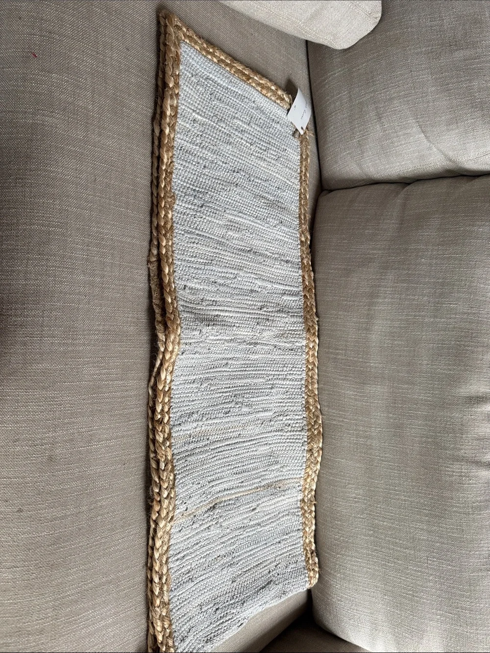 Neutral Woven Jute-Trim table runner- Light blue & Natural